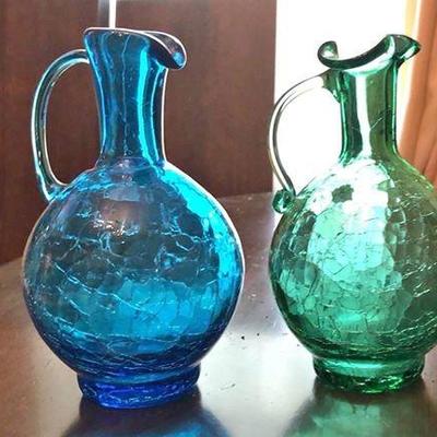 Art Glass PITCHERS - Blue and Green