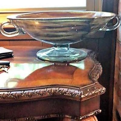 Large ART GLASS Heavy Pedestal Bowl