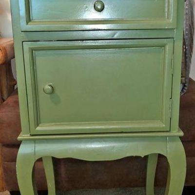 Retro WOOD END TABLE Green Painted Cabinet