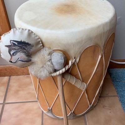 Rio Grand Pueblo Native American drum w/ two beaters