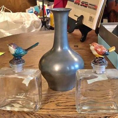 Home Decor Lot Pewter Vase - Glass Decanters