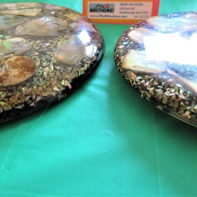 Vintage Abalone Shell Trivets (2) Original Design Gifts Made in USA 