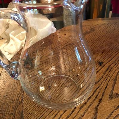 Glass Water Pitcher  and Cream-color Serving Platter