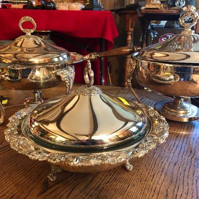Silver Plate Entertaining Serving Pieces Chaffing Dishes