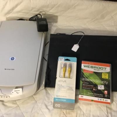 #dbr9.  HP Scanjet 2400, webroot, Ethernet cable, laptop pad