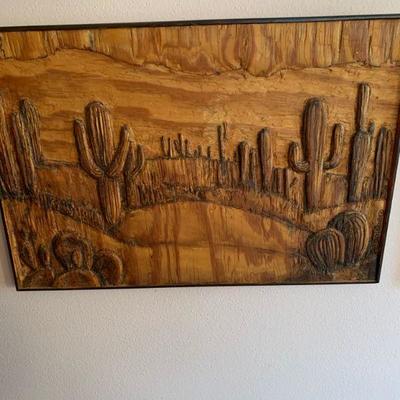 Carved cactus landscape artwork