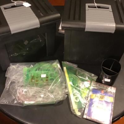 #DBR-37.  Two file boxes and miscellaneous office supplies
