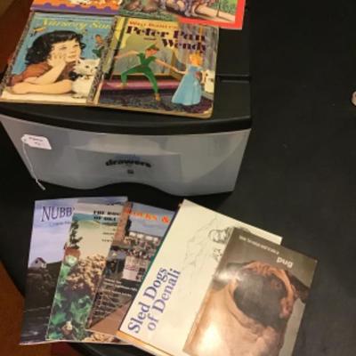 #DBR51.  Plastic drawer with miscellaneous books