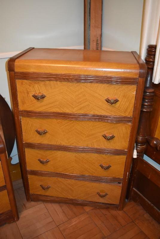 Art Deco Waterfall High Boy Dresser Bakelite Handles Estatesales Org