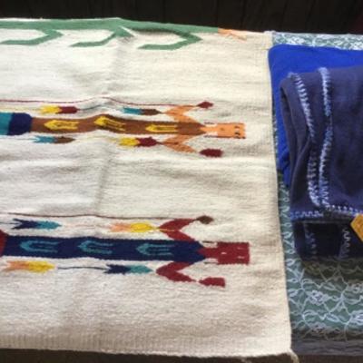 #mb23.  Indian wool rug/blanket 29â€œ x 60â€œ and two travel blankets