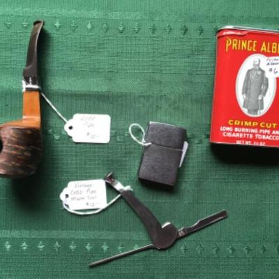 #mb57.  Pipe, Prince Albert can, zippo lighter