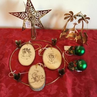 #gb8.  Vintage tree topper, ornaments, nativity set