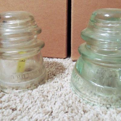 Glass Insulators (2) clear and green