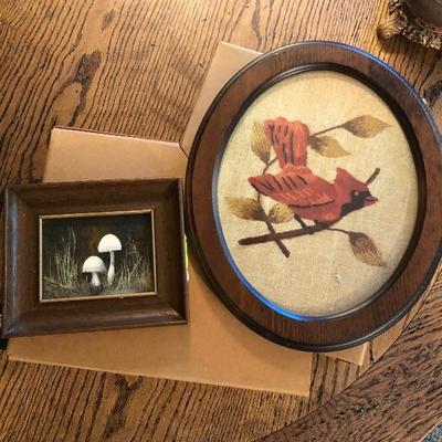 Framed ART: Mushroom and robin Bird ART 