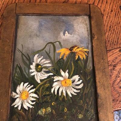 Lot daisy picture,vase and blue bowl