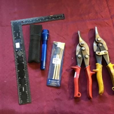 #tr46.   Staedtler compass, two cutters, Mag light and miscellaneous