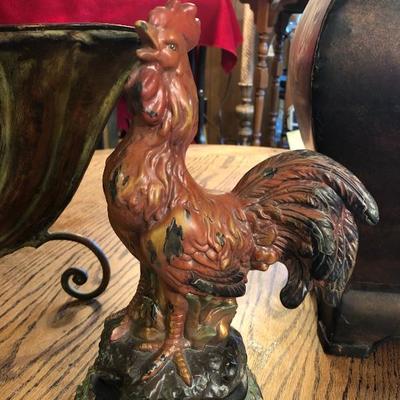 Home decor with rooster umbrella stand and shell