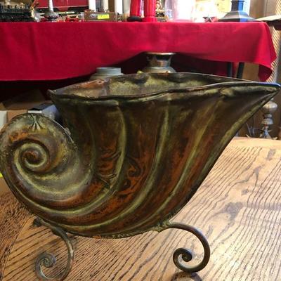 Home decor with rooster umbrella stand and shell