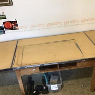 #tr54. Drop leaf tape worktable 78â€œ x 30â€œ or 48 inches long when ends are dropped