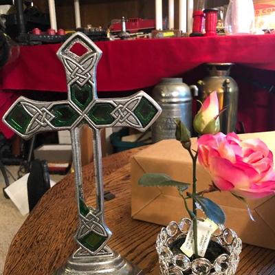 Lot home decor with bunny and cross