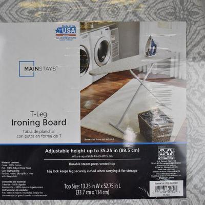 T-Leg Ironing Board by Mainstays. White/Gray Cover - New