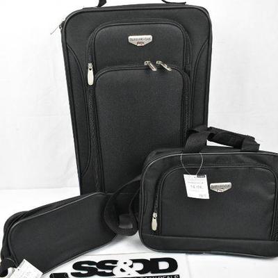 3pc Travelers Club Luggage Set Black: Carry-On, Boarding Tote, Utility Kit - New
