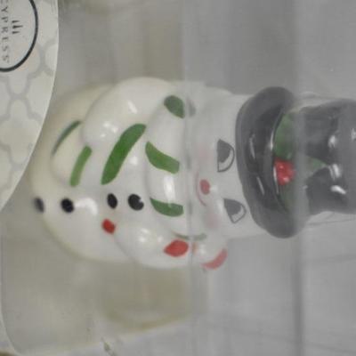 Cypress Ceramic Salt & Pepper Shakers, Snowmen - New