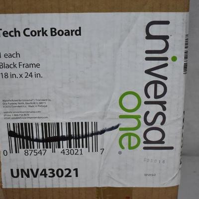 Universal Tech Cork Board, 24 x 18, Cork, Black Frame, with Hardware - New