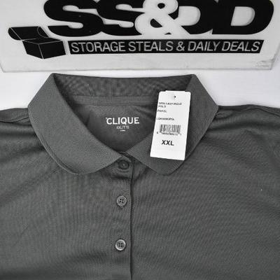 Women's Gray Polo Style Shirt, Short Sleeve Performance Golf by Clique - New