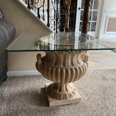 Column and Glass End Table/Cocktail Table