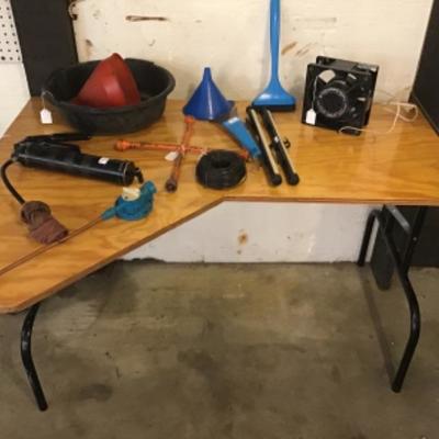 #a9.  Folding table and contents on top, including Comair Rotron motor