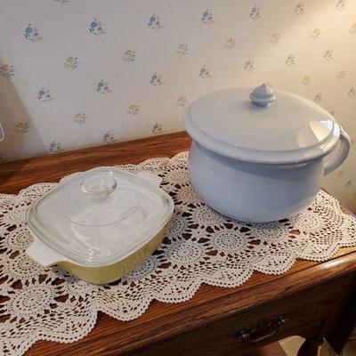 Pyrex dish and very old chamber pot