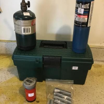 #a48.  Toolbox, propane, metal weights