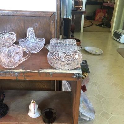 Lot cut glass with butter dish