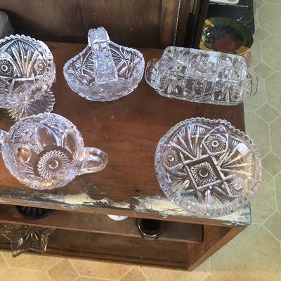 Lot cut glass with butter dish