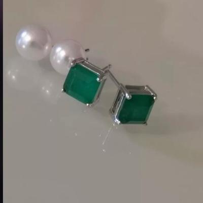Square Cut Emerald Earrings 8mm