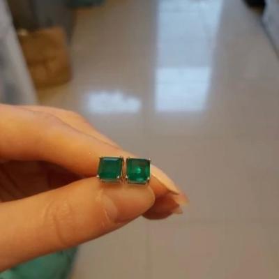 Square Cut Emerald Earrings 8mm