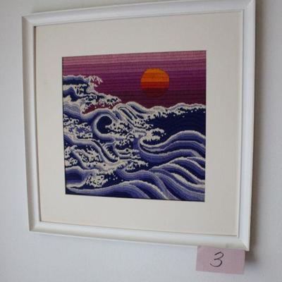 3-Framed Mated Sunrise Needlepoint Art Picture