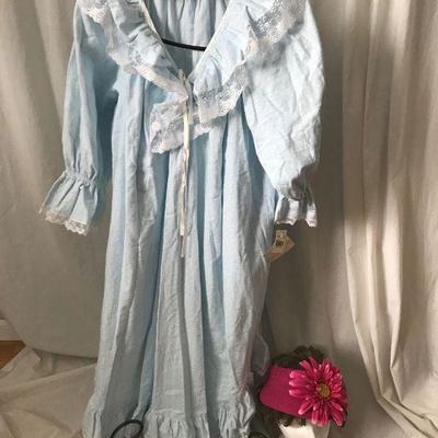 4-Mervyns New Vintage Gilead Flannel Nightgown Size L-Wig and Head Form and Pink Visor w/ Flower