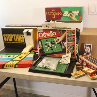 5-Lot of 5 Vintage Board Games and Cards-Rummy-o II-Stop Thief-Careers, Cribbage Set, Othello