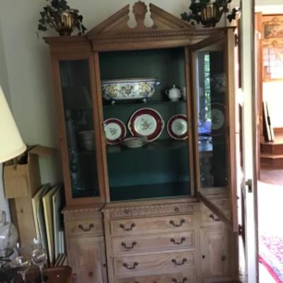 Vintage Pine Table. 8 Chairs, Leaves, Pads, China Cabinet, Server, Buffet. 