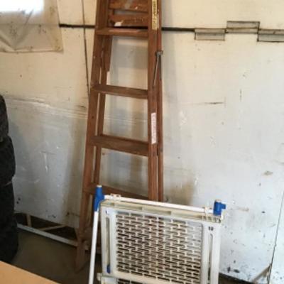 #a93.  Wood ladder and pet gate