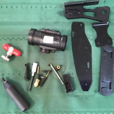 #a108.  Gun parts and pieces, scope