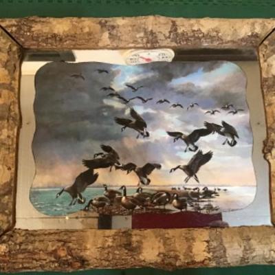 #a142.  Two mirrored pictures with unique tree frames