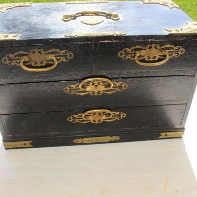 11-Antique Box Wood Wooden Drawers Brass Hardware Embellishments 