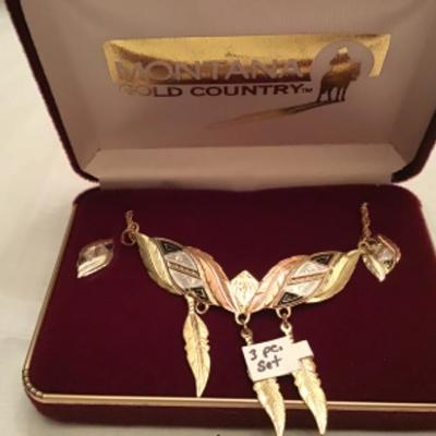 #z18.  Black hills gold necklace and earring set