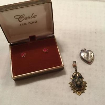 #z25.  Earrings, locket necklace and vintage piece