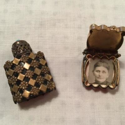 #z26.  Antique locket and mini perfume bottle from France