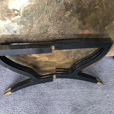 Vintage Brass Hammered Tray Table Hand Tooled Brass Middle Eastern 