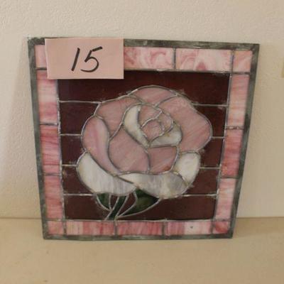 15-Large Wall Art Window-Pink and Burgundy Rose Stained Glass 